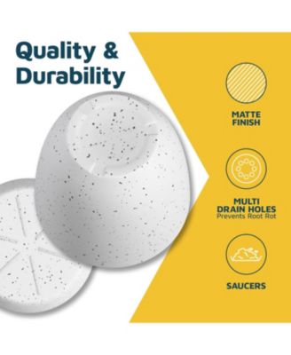 10-pack white & gray plant pots with drainage holes & saucers, stackable, durable, weatherproof for indoor/outdoor use