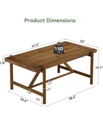 Farmhouse Solid Wood Coffee Table, 47-Inch Rectangular Center Tea Table, Warm Brown