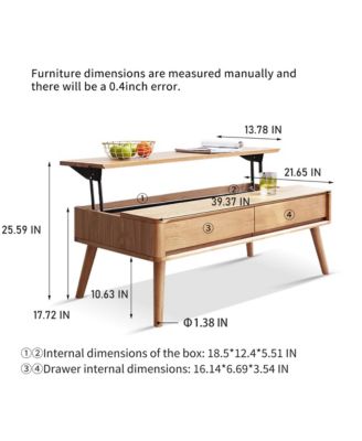 Solid Wood Lift-Top Coffee Table with Hidden Storage & Rounded Corners