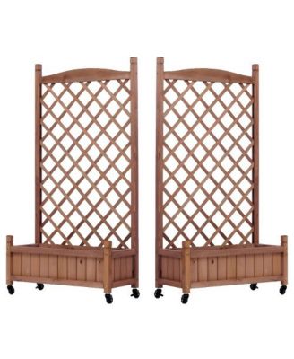 Raised Garden Bed with Trellis 2 Pack Outdoor Wooden Planter Box Plant Stand with Climbing Racks Natural Wood