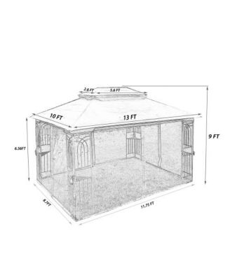 13x10ft Outdoor Patio Gazebo Canopy Tent with Ventilated Double Roof and Detachable Mosquito Net Gray