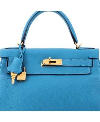 Kelly 28 Handbag Blue Togo with Gold Hardware