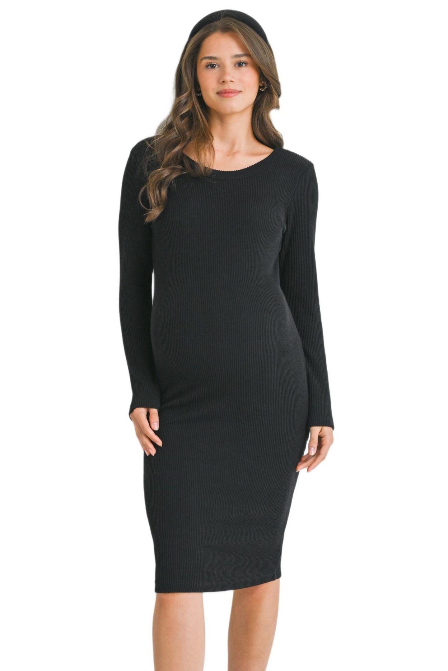 Женское платье Hello Miz Bodycon Ribbed Knit Long Sleeve, цвет: Чёрный — фото 1
