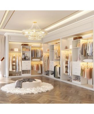 96'' Closet Organizer System with 4 Drawers & Mirror, Heavy Duty Closet System with 3 Shelving Towers & Hanging Rods