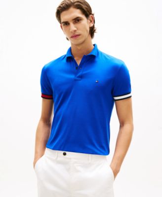 Men's Liquid Cotton Red, White, and Blue Cuff Polo Shirt