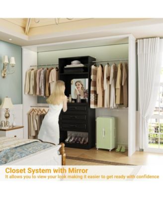 48-96 Inch Adjustable Closet Organizer with Drawers and Mirror