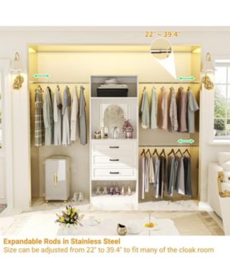 48-96 Inch Adjustable Closet Organizer with Drawers and Mirror