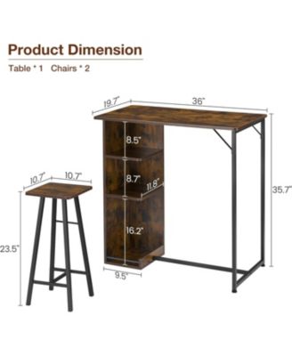 3-Piece Bar Table Set with Chairs and 3-Tier Storage Shelves, Space-Saving Dining Table for Small Apartments