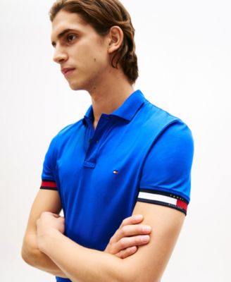Men's Liquid Cotton Red, White, and Blue Cuff Polo Shirt