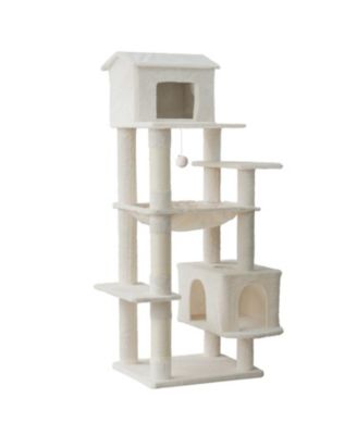 64'' Cat Tree with Unique Cat House, Hammock, Scratching Posts in Beige