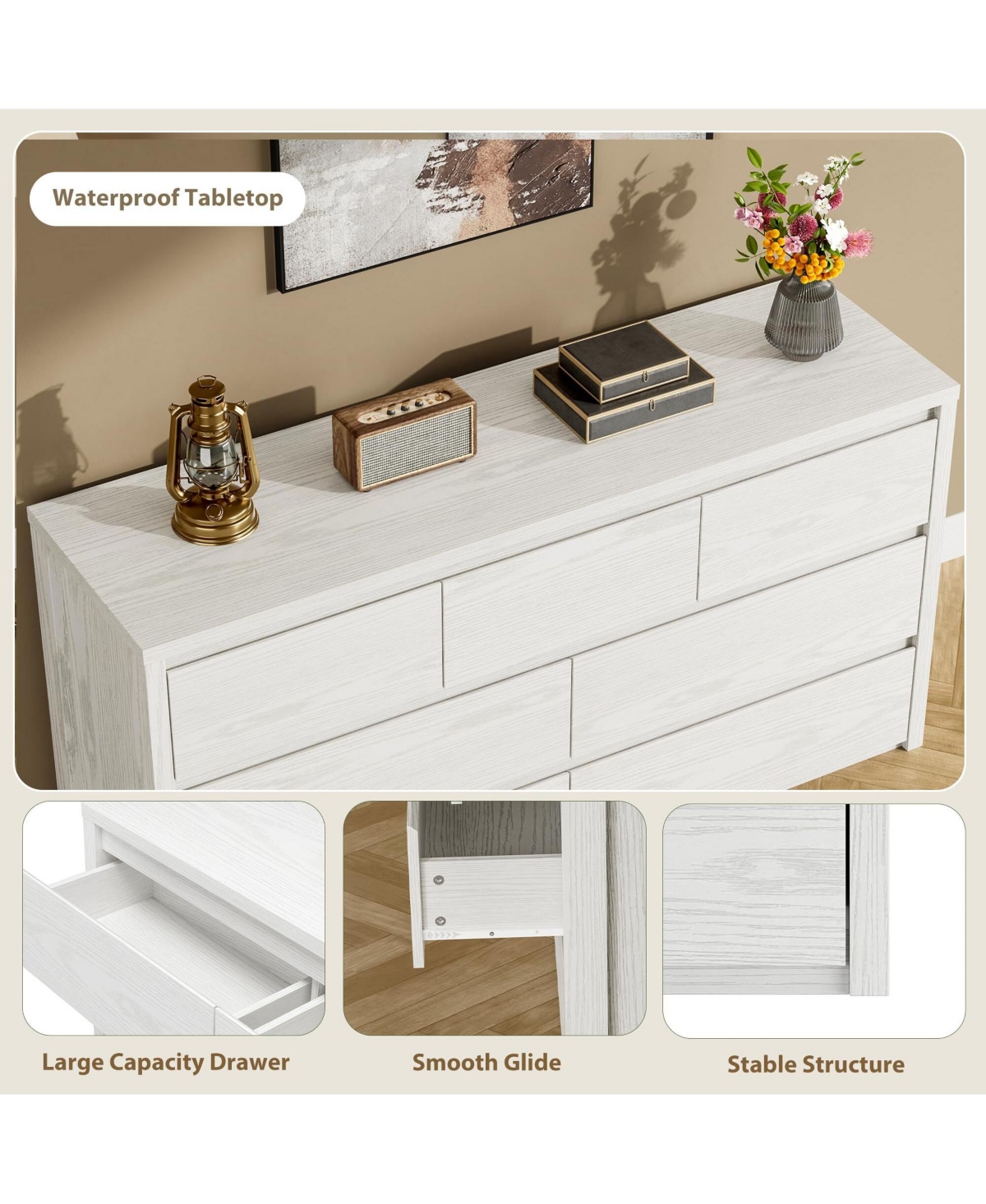 gaomon 7 Drawer Dresser for Bedroom, Wide Wood Chest of Drawers Handle Free