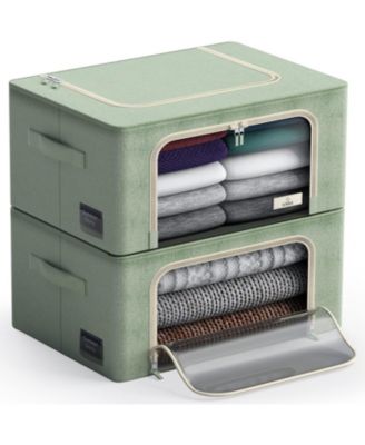 Metal Frame, Oxford Fabric, Large Window & Handles 2 Pack Small Foldable Storage Box