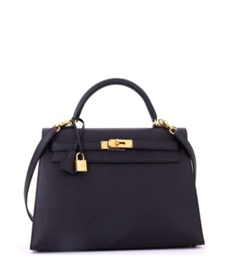 Pre-Owned HERMES Kelly 32 Handbag Black Epsom with Gold Hardware