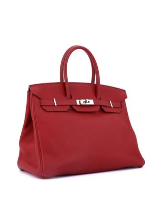 Birkin 35 Handbag Red Clemence with Palladium Hardware