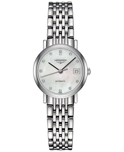 Longines Women's Swiss Automatic The Longines Elegant Collection Diamond Accent Stainless Steel Bracelet Watch 26mm L43094876
