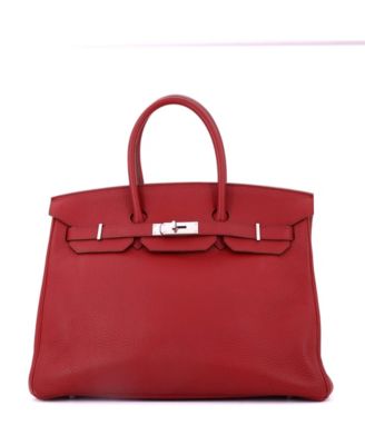 Birkin 35 Handbag Red Clemence with Palladium Hardware