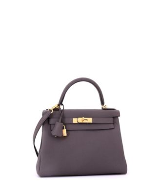 Pre-Owned HERMES Kelly 28 Handbag Grey Togo with Gold Hardware