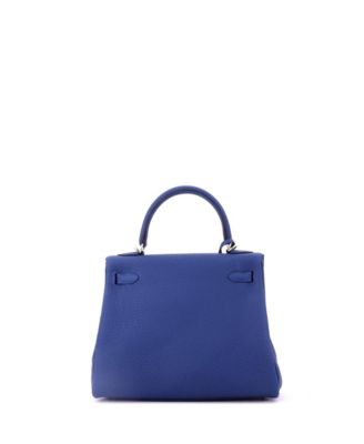 Kelly 25 Handbag Blue Togo with Palladium Hardware