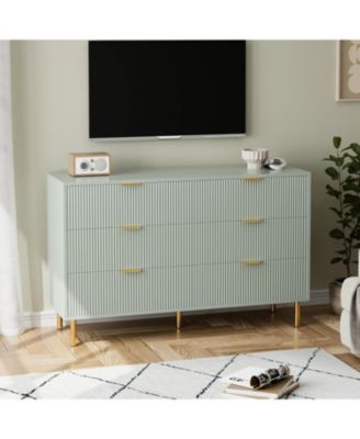 6-Drawer Modern Green Dresser, Gold Handle, Wide Double Chest, Large Drawer Storage Organizer for Bedroom, Living Room, Entryway