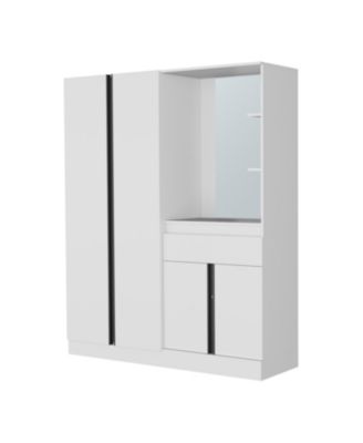CaneMulti-Functional Wardrobe with Vanity Mirror and Storage, White