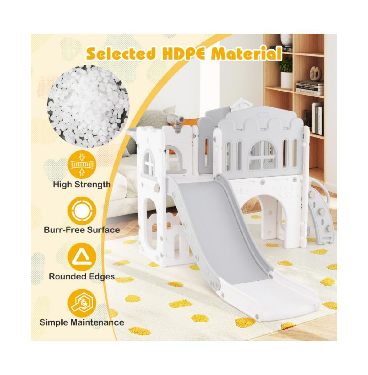 Hongge Indoor Toddler Slide Playset with Climber Tunnel Basketball Hoop and Activity Center