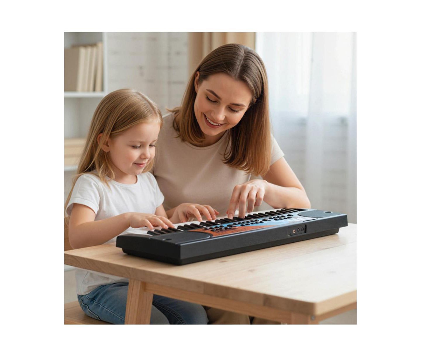 Детская игрушка HONGGE 49 Key Kids Electronic Keyboard Piano with Microphone, цвет: Чёрный — фото 3