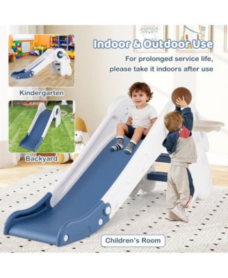 Kids Indoor Playground with Folding Slide Climber and Basketball Hoop