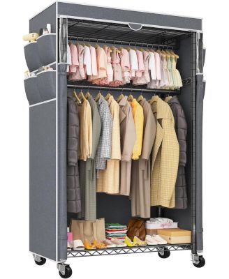 Rolling Clothes Rack with Cover Clothing Racks for Hanging Clothes Heavy Duty Portable Closet with Wheels Garment Rack