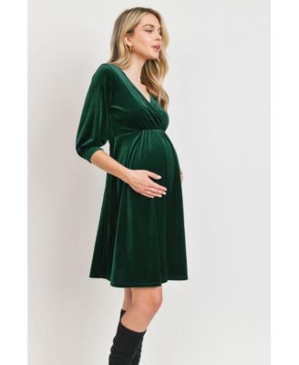 Maternity Velvet V Neck Wrap Nursing Dress
