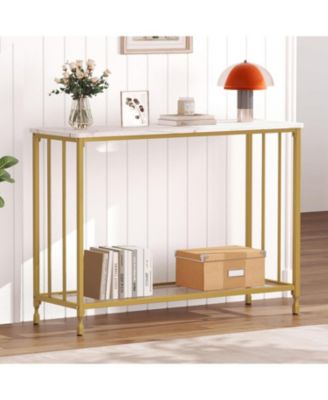 Console Table, Sofa Tables Narrow Entryway Table with Glass Shelf and Metal Frame, 33.5” Behind Couch Table Industrial Hallway Table for Living Room