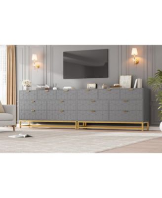 53.5 Inch Grey 7-Drawer Modern Dresser, Gold Metal Handle & Legs, Chest Storage Organizer for Closet, Entryway