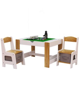 Kids 2 in 1 Play Table with 7 Storage Compartments 2 Chairs LEGO Compatible Building Surface Whiteboard Modern Activity Learning Furniture