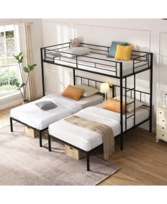 Twin Over Twin Over Twin Metal Triple Bunk Bed with Vertical Ladder and Safety Rails