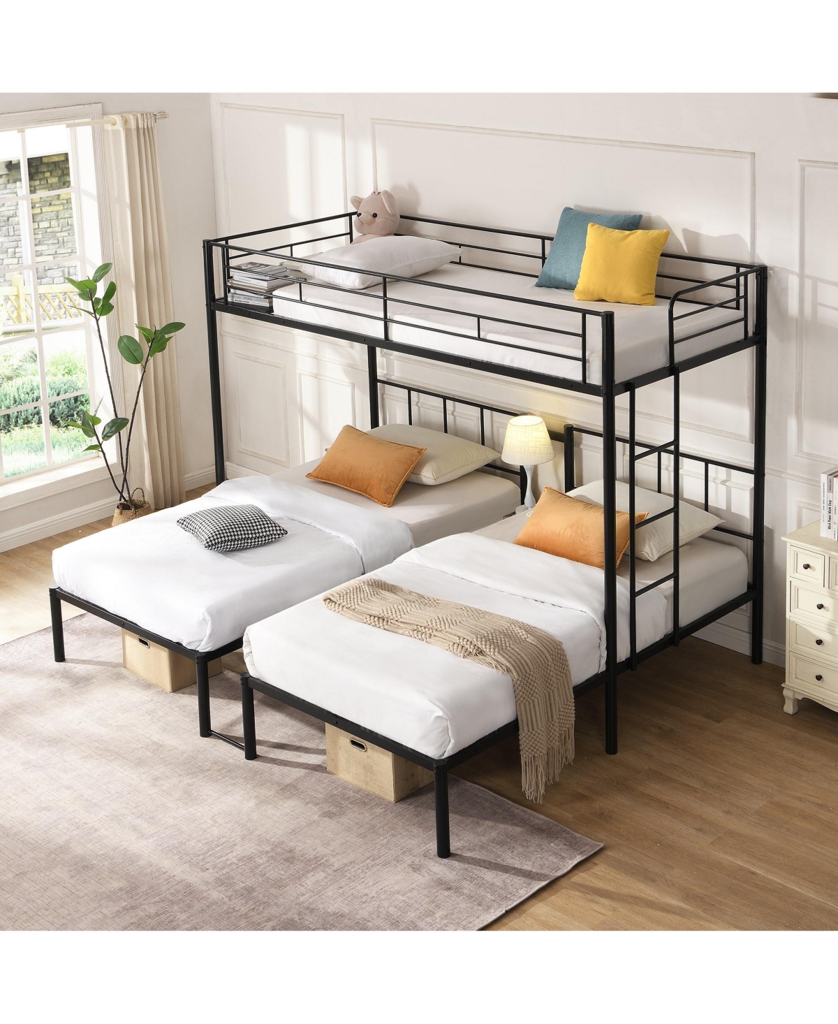 Boyel Living Twin Over Twin Over Twin Metal Triple Bunk Bed with Vertical Ladder and Safety Rails