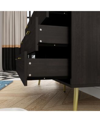 Black Wood Dresser Chest of Drawer With 6 Drawers