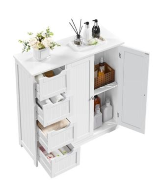 Bathroom Storage Cabinet with 4 Drawers and Double Doors