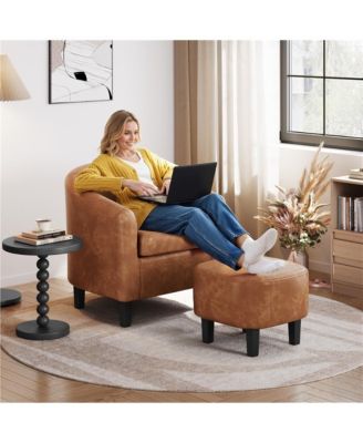 Contemporary Faux Leather Club Chair and Ottoman Set