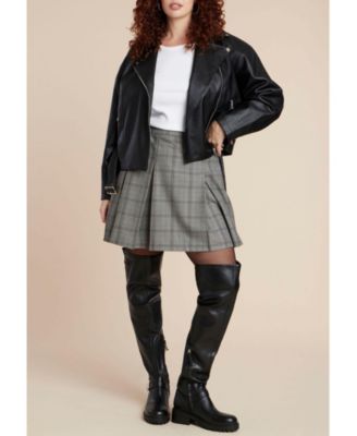 Women's Plus Size Belted Faux Leather Moto Jacket