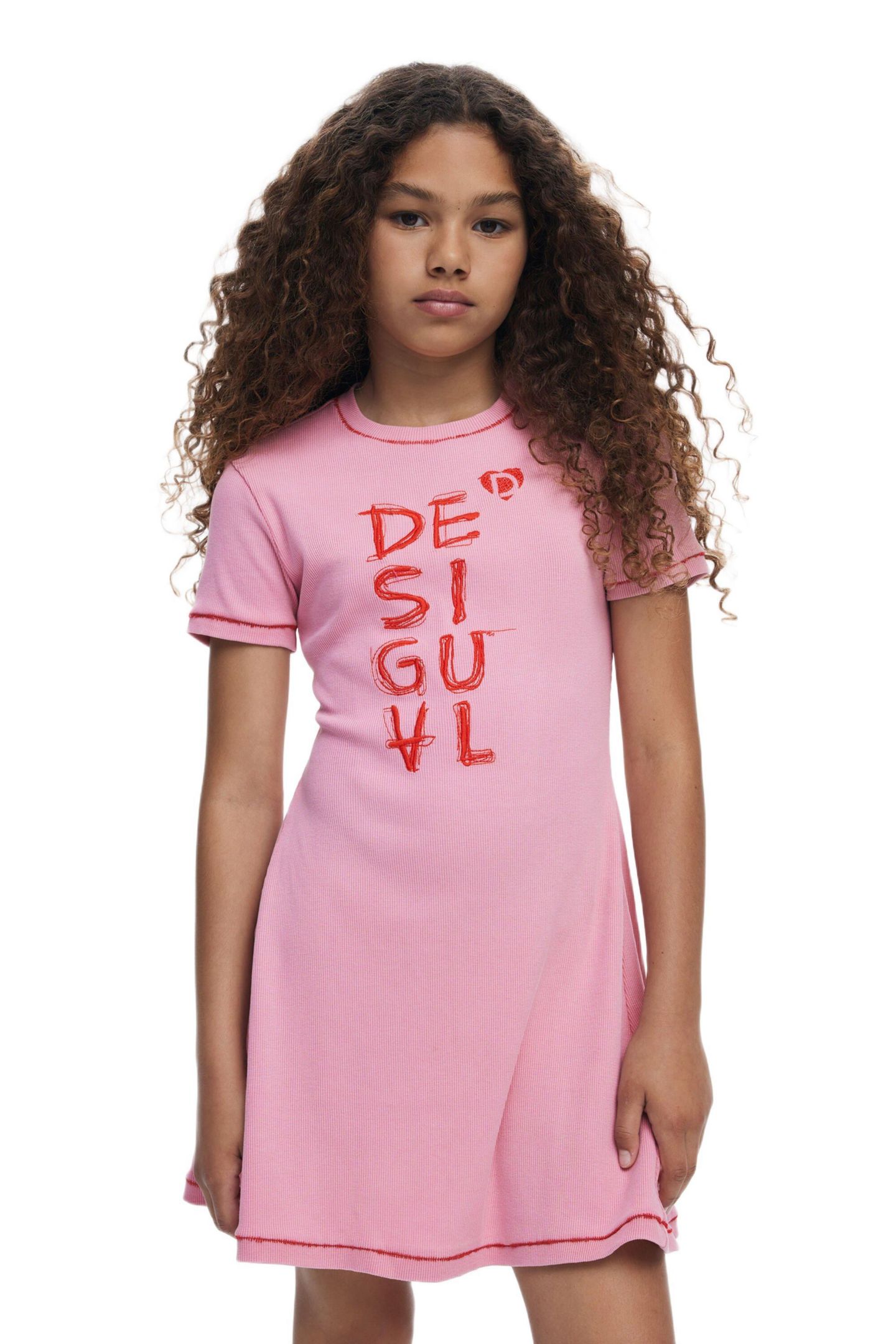 Платье Desigual Girls's Short logo dress для девочек, цвет: Тёмный розовый — фото 1