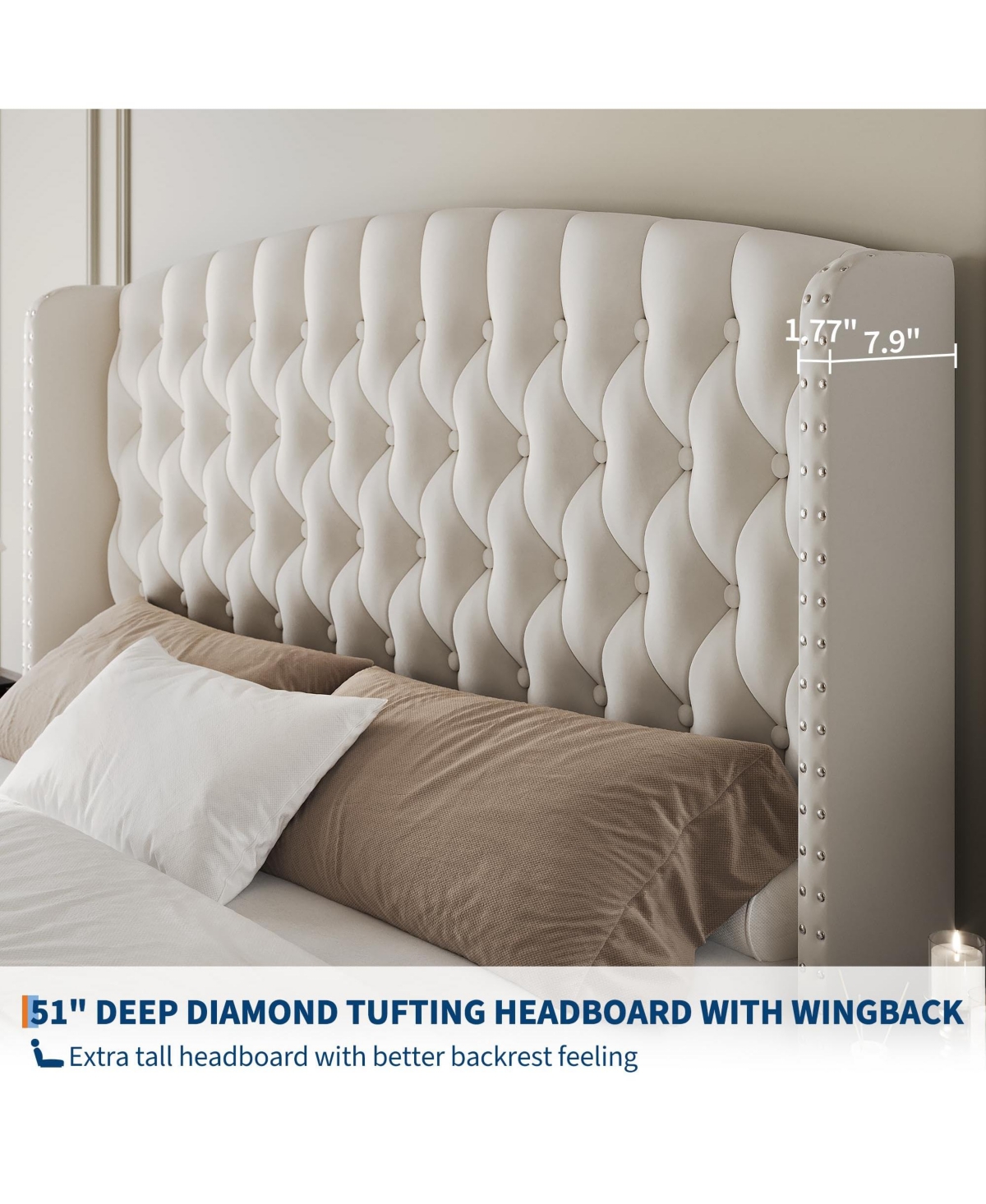 Gaomon Bed Frame with Deep Button Tufted Wingback Headboard and Footboard, Velvet Upholstered Platform Frame, No Box Spring, Easy Assembly