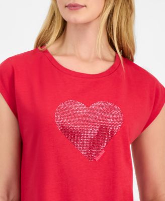 Nautica Women's Round-Neck Embellished-Heart T-Shirt 