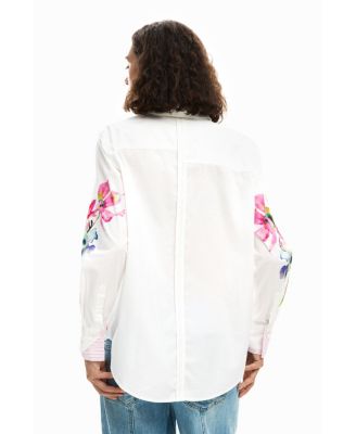 Women's Long-sleeve pleated floral shirt