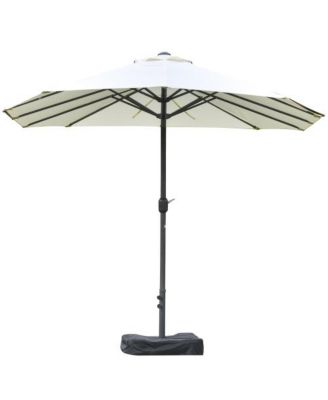Outsunny 15ft Rectangular Patio Umbrella Steel Outdoor Double Sided Market Umbrella with Base Beige