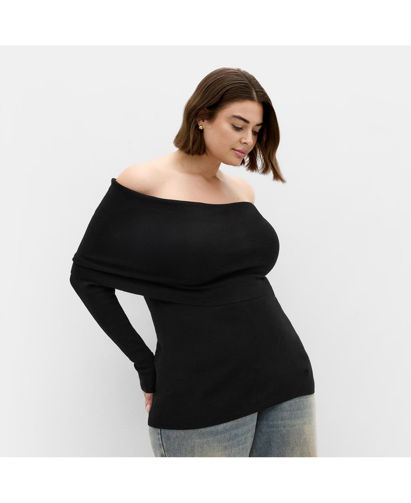 Женский свитер CITY CHIC Plus Size Florence Off Shoulder Jumper, цвет: Чёрный — фото 1