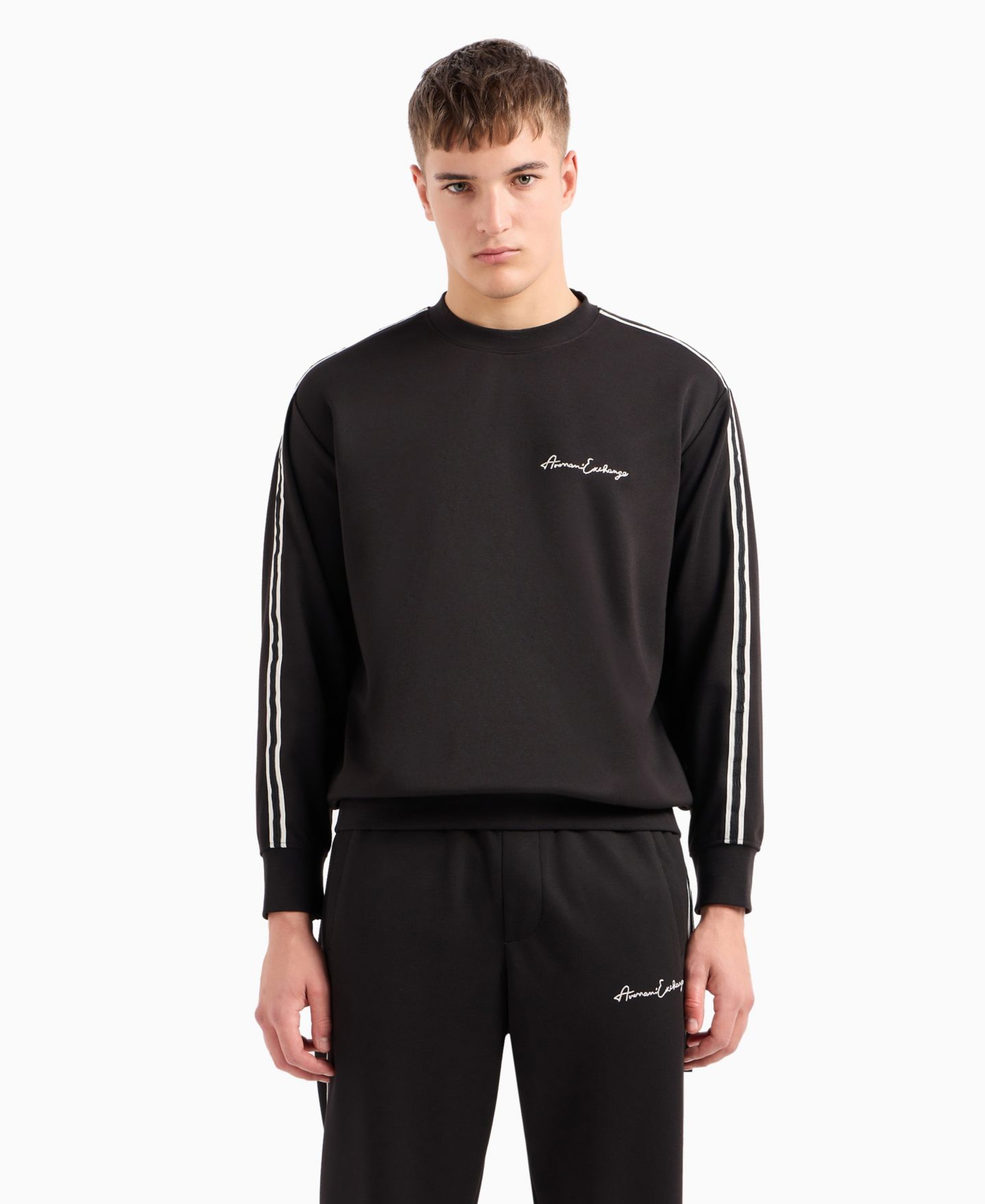 Мужской свитшот A|X Armani Exchange Striped Sleeve Logo, цвет: Чёрный — фото 1