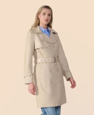 Women's Genuine Leather Trench Coat, Beige