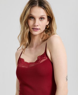 And Now This Women's Seamless Lace-Trim Rib-Knit Tank Top