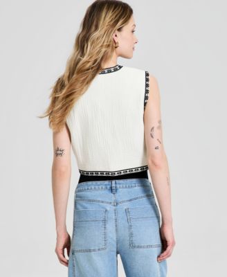 And Now This Women's Open-Front Embroidered Cotton Vest