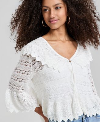 Women's Pointelle-Knit Cape-Back Cardigan