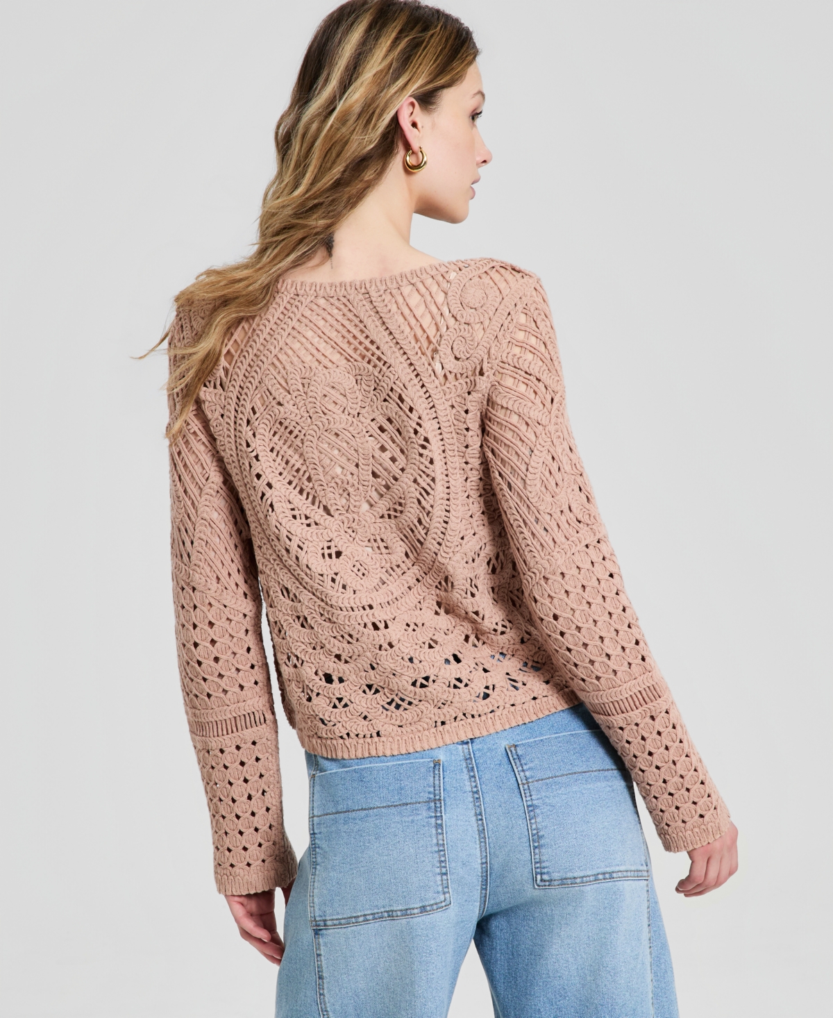 And Now This Women's Crochet Long-Sleeve Sweater, Macy's Exclusive